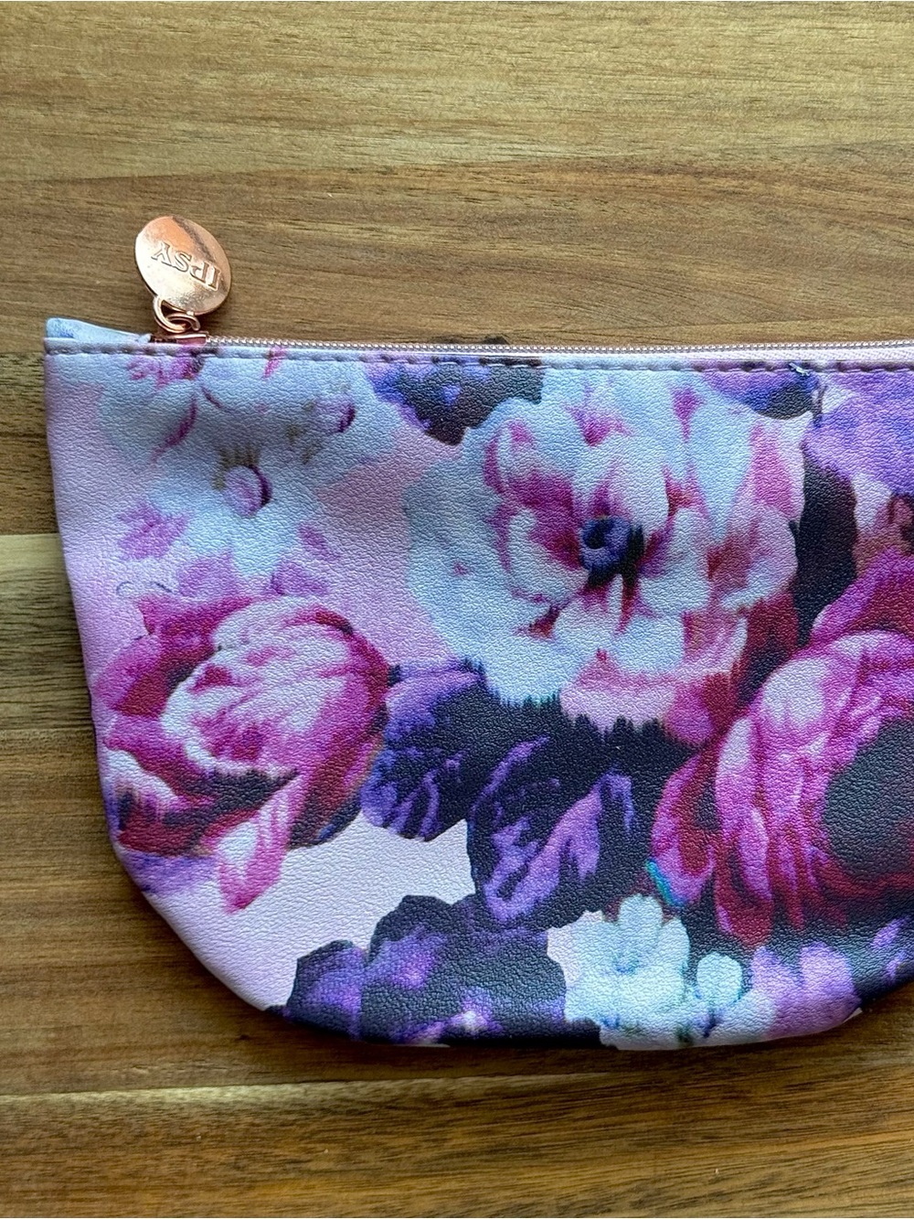 ipsy purple floral zippered pouch makeup bag